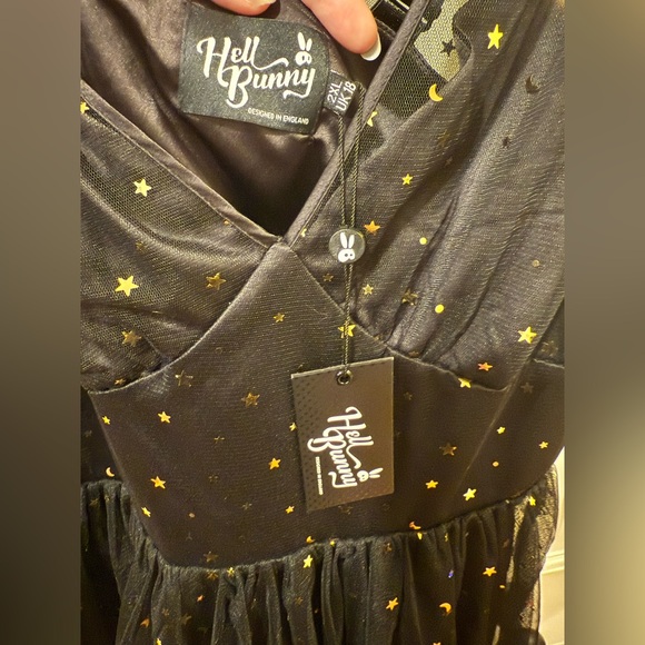 Hell Bunny Infinity 50s black gold star moon dress 2XL - Picture 4 of 7